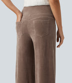 Mid Rise Wide Leg Corduroy Casual Trousers with Pockets — Acorn — view 4