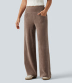 Mid Rise Wide Leg Corduroy Casual Trousers with Pockets — Acorn — view 1
