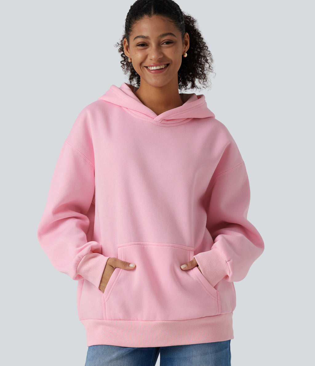 Hooded Round Neck Long Sleeve Casual Sweatshirt with Pocket — Ballerina — view 1
