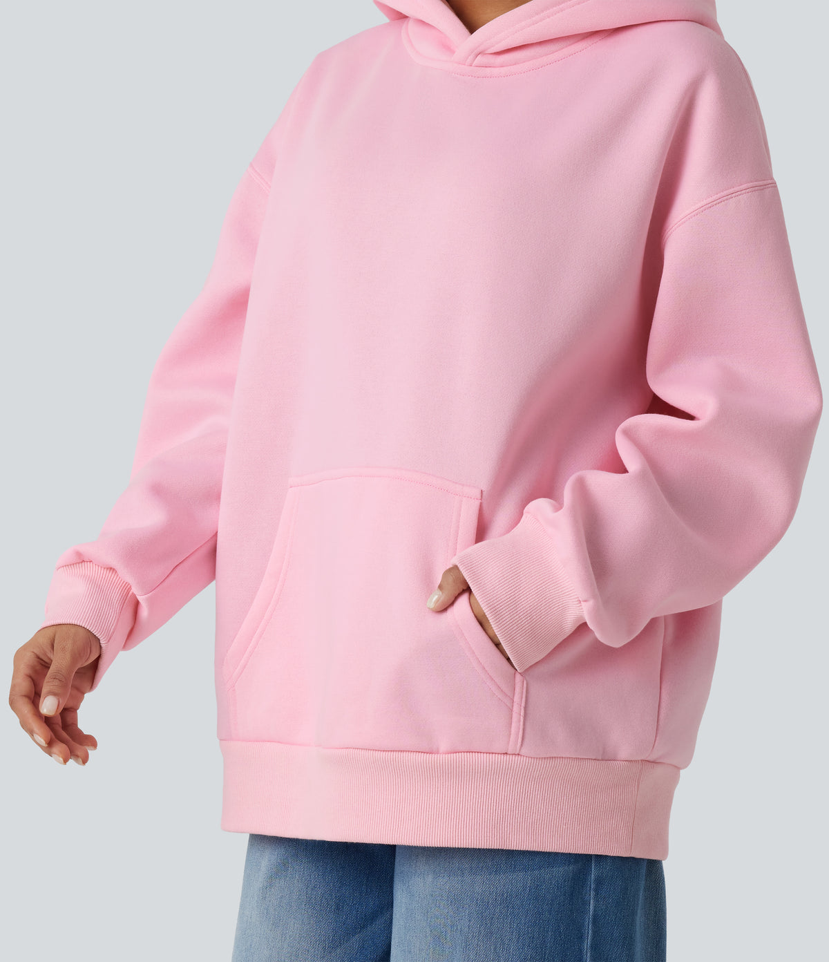 Hooded Round Neck Long Sleeve Casual Sweatshirt with Pocket — Ballerina — view 5