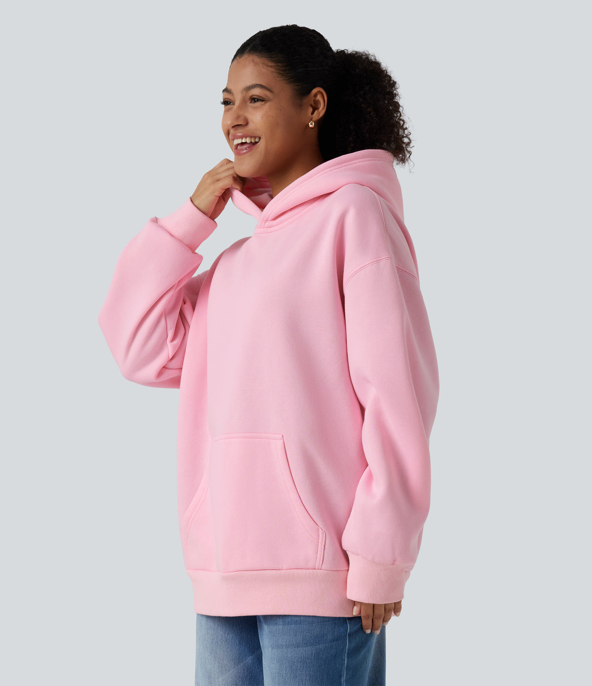 Hooded Round Neck Long Sleeve Casual Sweatshirt with Pocket — Ballerina — view 3