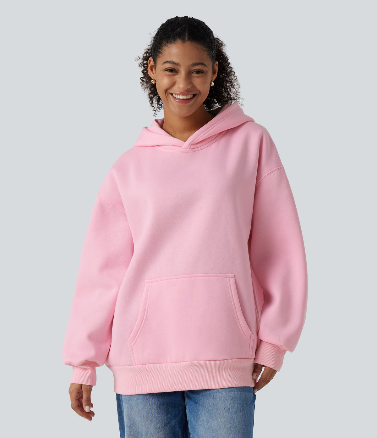 Hooded Round Neck Long Sleeve Casual Sweatshirt with Pocket — Ballerina — view 4