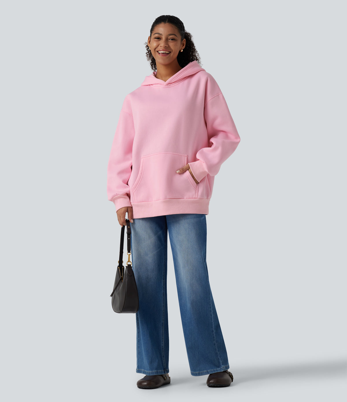 Hooded Round Neck Long Sleeve Casual Sweatshirt with Pocket — Ballerina — view 6