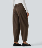 High Waisted Drawstring Tapered Work Trousers with Pockets — Maple Bark — view 2