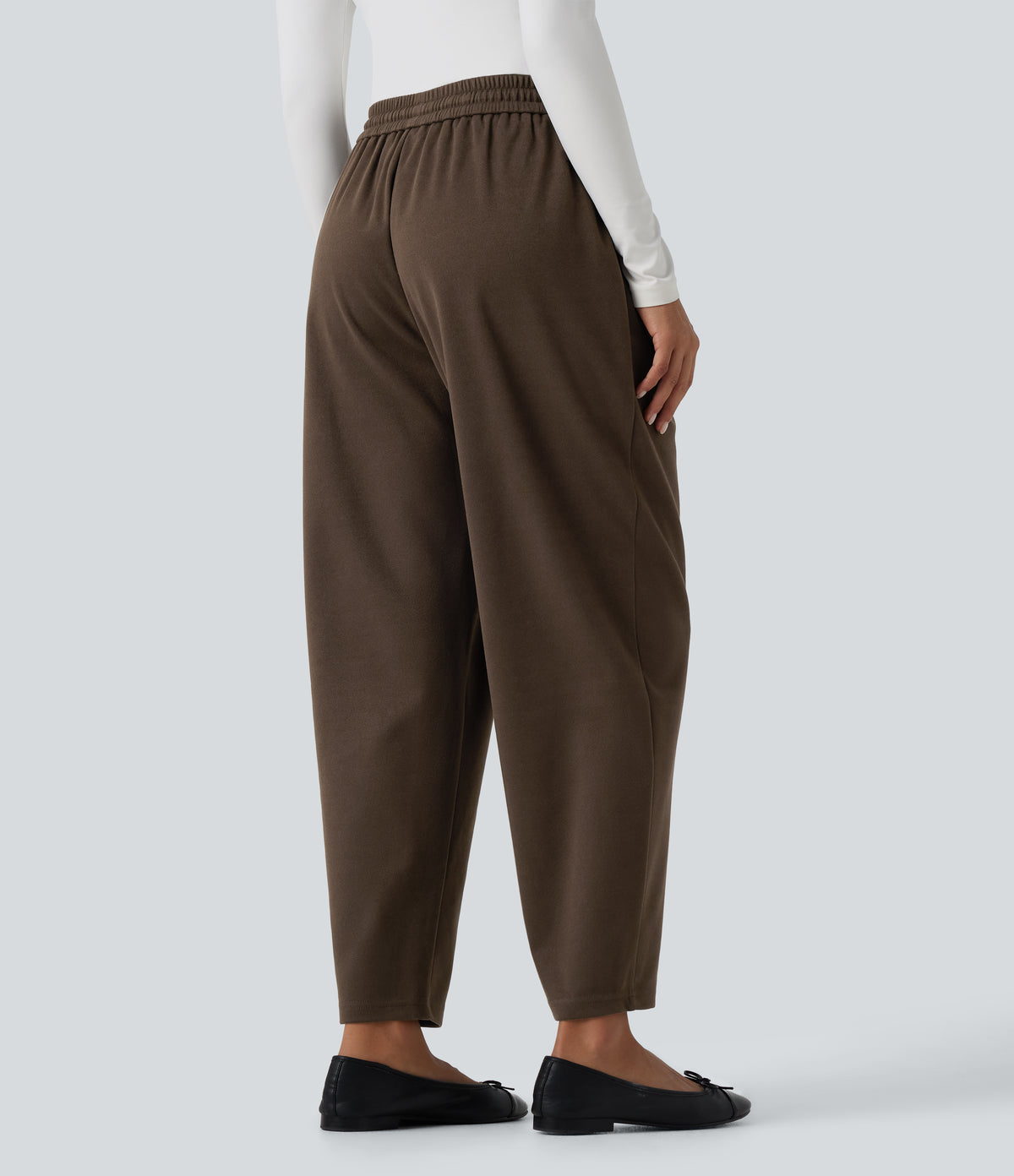 High Waisted Drawstring Tapered Work Trousers with Pockets — Maple Bark — view 2