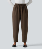 High Waisted Drawstring Tapered Work Trousers with Pockets — Maple Bark — view 1