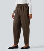 High Waisted Drawstring Tapered Work Trousers with Pockets — Maple Bark — view 3