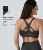 Medium Support Push Up Zipper Adjustable Built-in Bra Buckle Striped Running Sports Bra — Steel Stripe — view 1