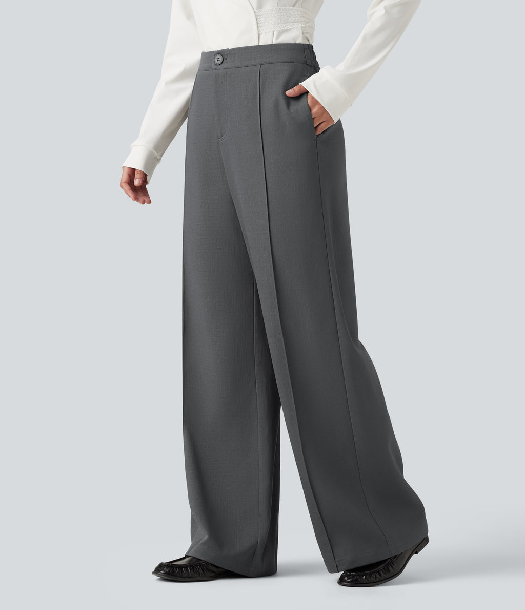 Mid Rise Wide Leg Work Trousers with Pockets — Gray Matter — view 3