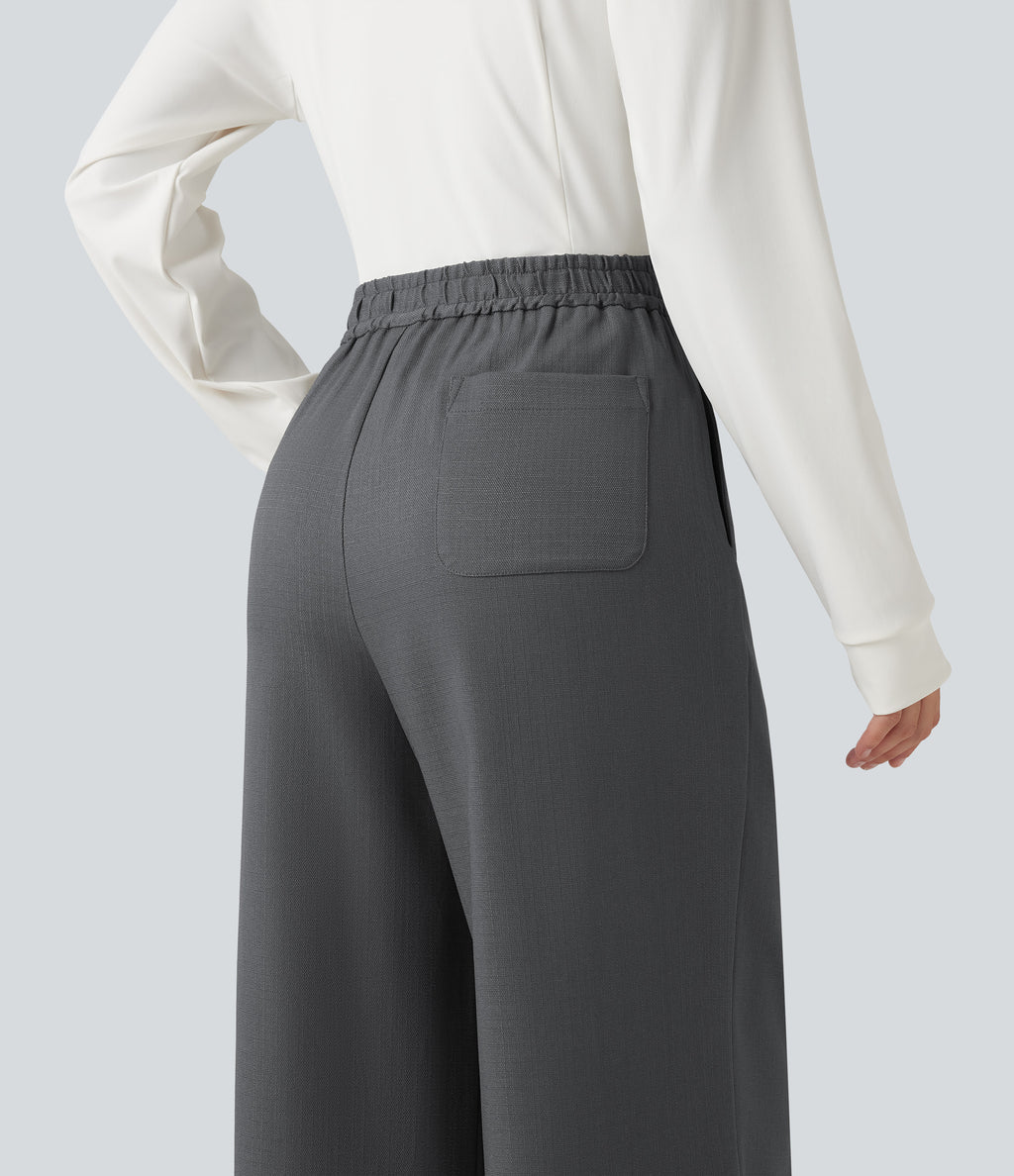 Mid Rise Wide Leg Work Trousers with Pockets — Gray Matter — view 4