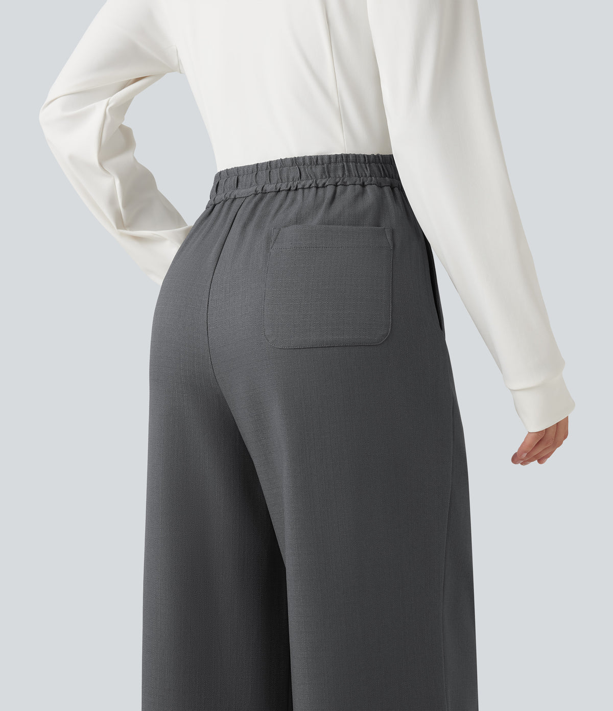 Mid Rise Wide Leg Work Trousers with Pockets — Gray Matter — view 4