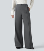 Mid Rise Wide Leg Work Trousers with Pockets — Gray Matter — view 1