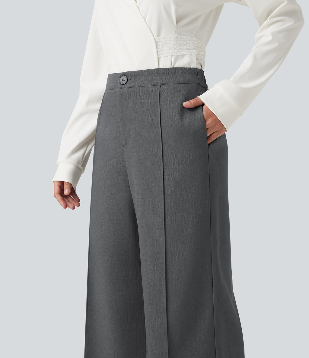 Mid Rise Wide Leg Work Trousers with Pockets — Gray Matter — view 5