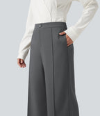 Mid Rise Wide Leg Work Trousers with Pockets — Gray Matter — view 5
