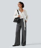 Mid Rise Wide Leg Work Trousers with Pockets — Gray Matter — view 6