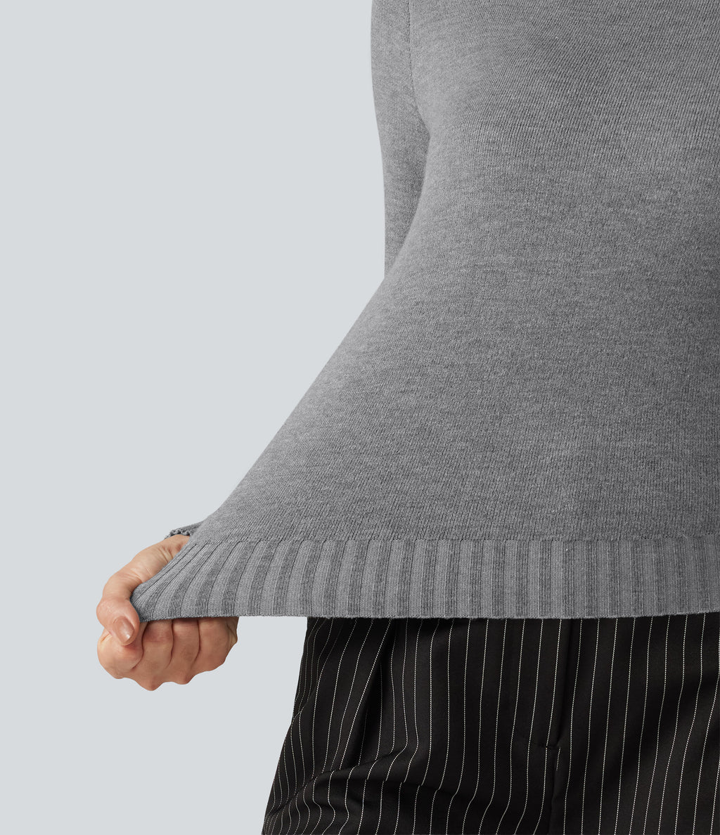 High Neck Long Sleeve Casual Jumper — Mottled Grey — view 8