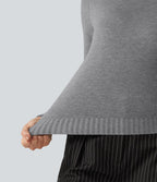 High Neck Long Sleeve Casual Jumper — Mottled Grey — view 8