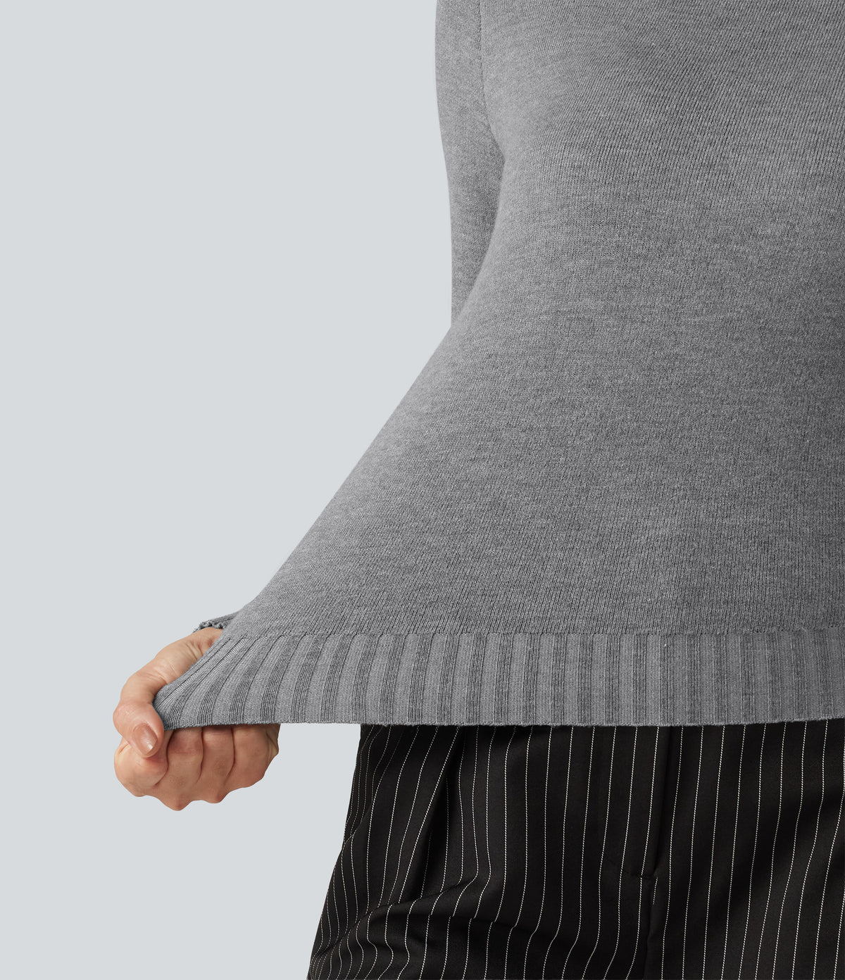 High Neck Long Sleeve Casual Jumper — Mottled Grey — view 8