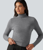 High Neck Long Sleeve Casual Jumper — Mottled Grey — view 1