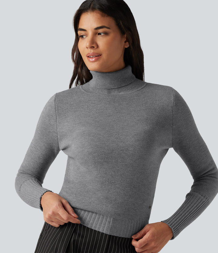 High Neck Long Sleeve Casual Jumper — Mottled Grey — view 1