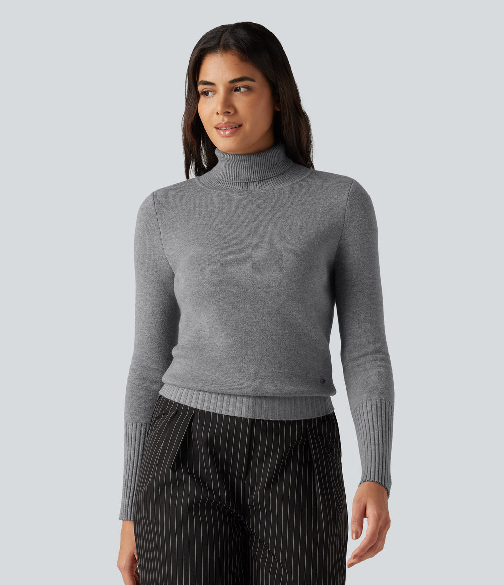 High Neck Long Sleeve Casual Jumper — Mottled Grey — view 6