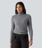 High Neck Long Sleeve Casual Jumper — Mottled Grey — view 6