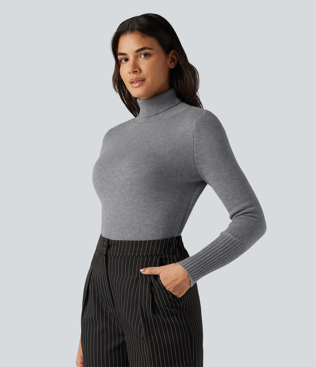 High Neck Long Sleeve Casual Jumper — Mottled Grey — view 3