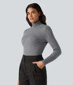 High Neck Long Sleeve Casual Jumper — Mottled Grey — view 3