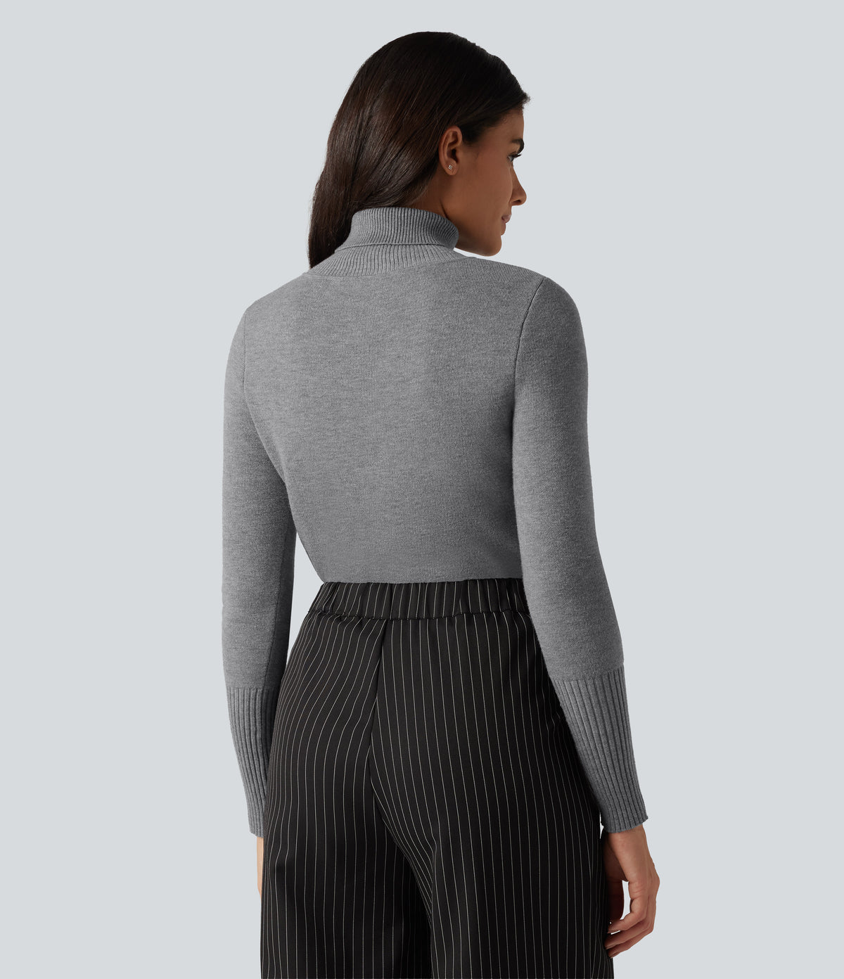 High Neck Long Sleeve Casual Jumper — Mottled Grey — view 2
