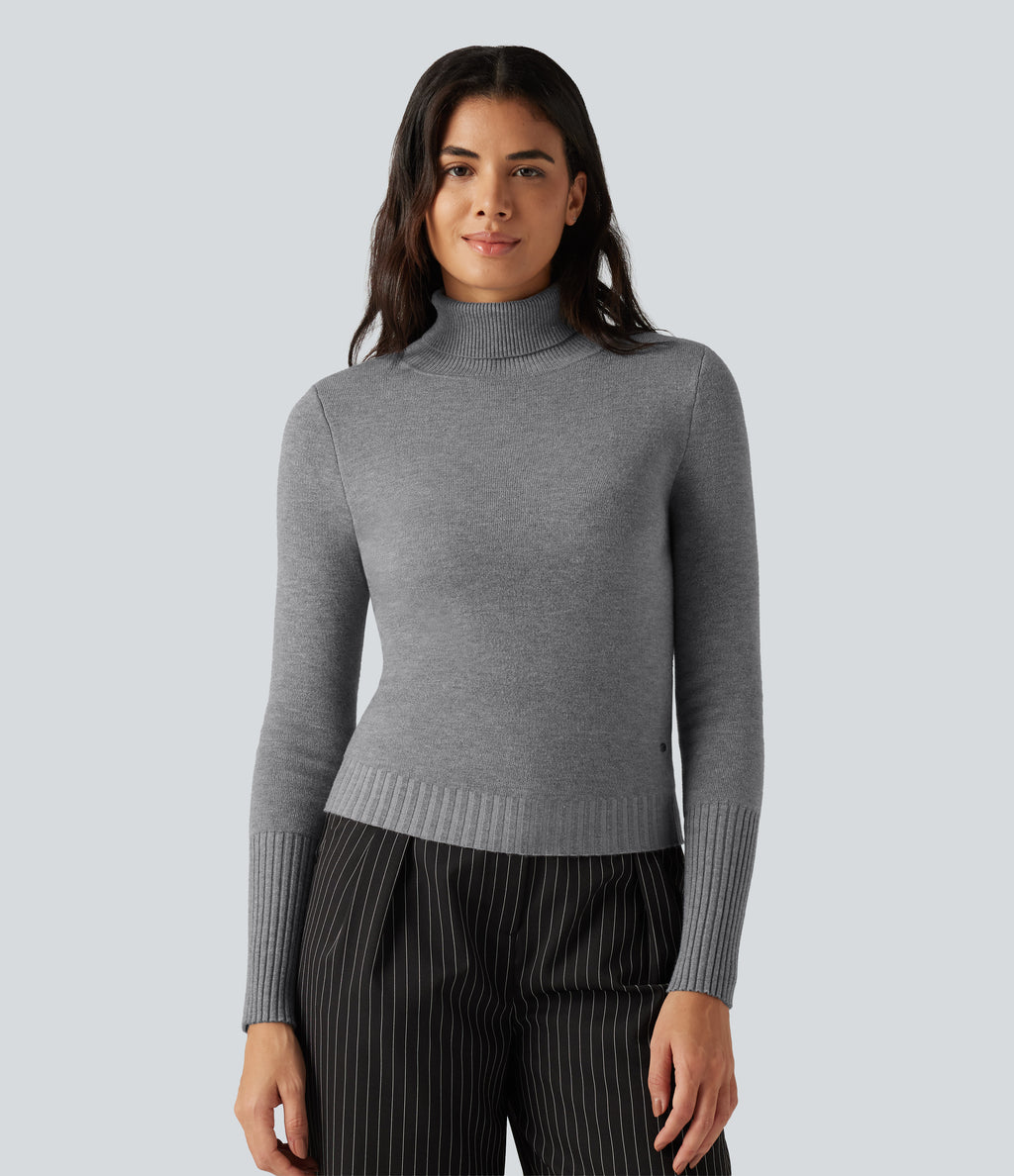 High Neck Long Sleeve Casual Jumper — Mottled Grey — view 4