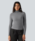 High Neck Long Sleeve Casual Jumper — Mottled Grey — view 4
