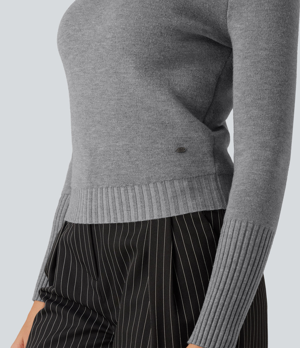 High Neck Long Sleeve Casual Jumper — Mottled Grey — view 7