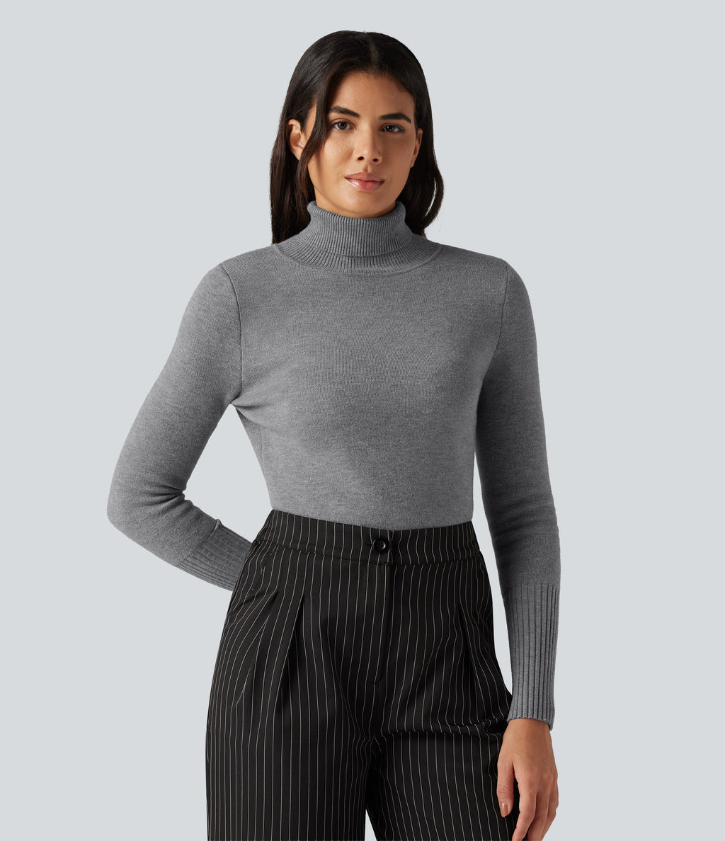 High Neck Long Sleeve Casual Jumper — Mottled Grey — view 5