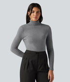 High Neck Long Sleeve Casual Jumper — Mottled Grey — view 5
