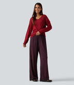 Mid Rise Contrast Lace Wide Leg Lounge Trousers with Pockets — Fig — view 7