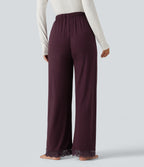 Mid Rise Contrast Lace Wide Leg Lounge Trousers with Pockets — Fig — view 2