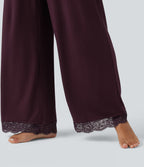 Mid Rise Contrast Lace Wide Leg Lounge Trousers with Pockets — Fig — view 5