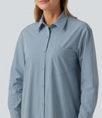 Long Sleeve Midi Work Shirt Dress with Pocket — Mountain Spring — view 5