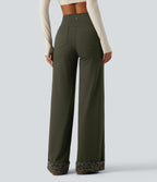 High Waisted Leopard Tummy Control Wide Leg Yoga Trousers with Pockets — Forest Night — view 2