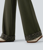 High Waisted Leopard Tummy Control Wide Leg Yoga Trousers with Pockets — Forest Night — view 6