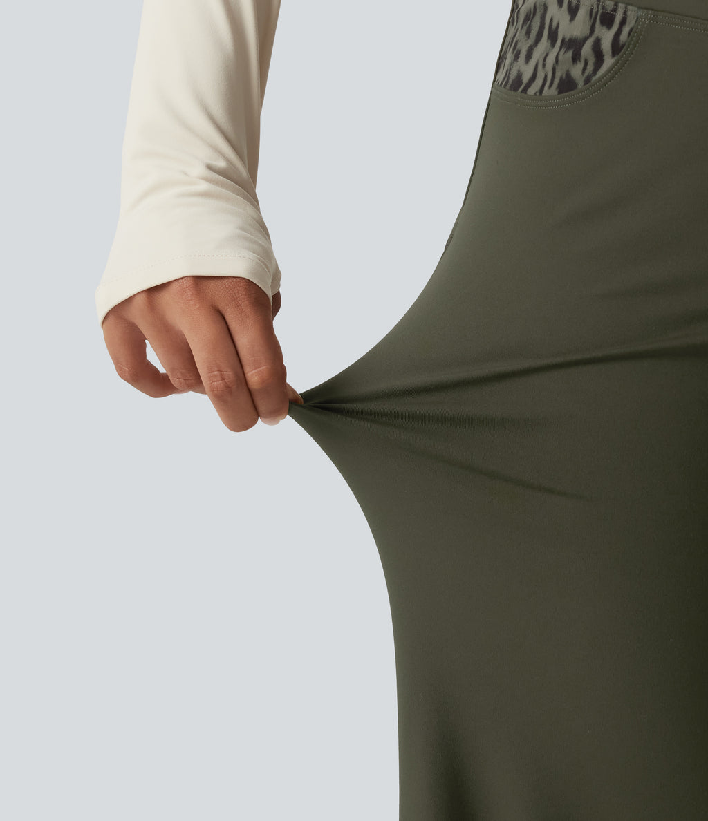 High Waisted Leopard Tummy Control Wide Leg Yoga Trousers with Pockets — Forest Night — view 7