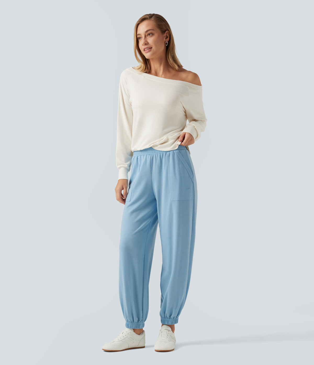 Low Rise Casual Sweatpants with Pockets — Airy Blue — view 6