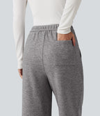 Mid Rise Drawstring Casual Sweatpants with Pockets — Mottled Cloud Grey — view 5