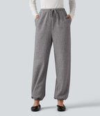 Mid Rise Drawstring Casual Sweatpants with Pockets — Mottled Cloud Grey — view 3