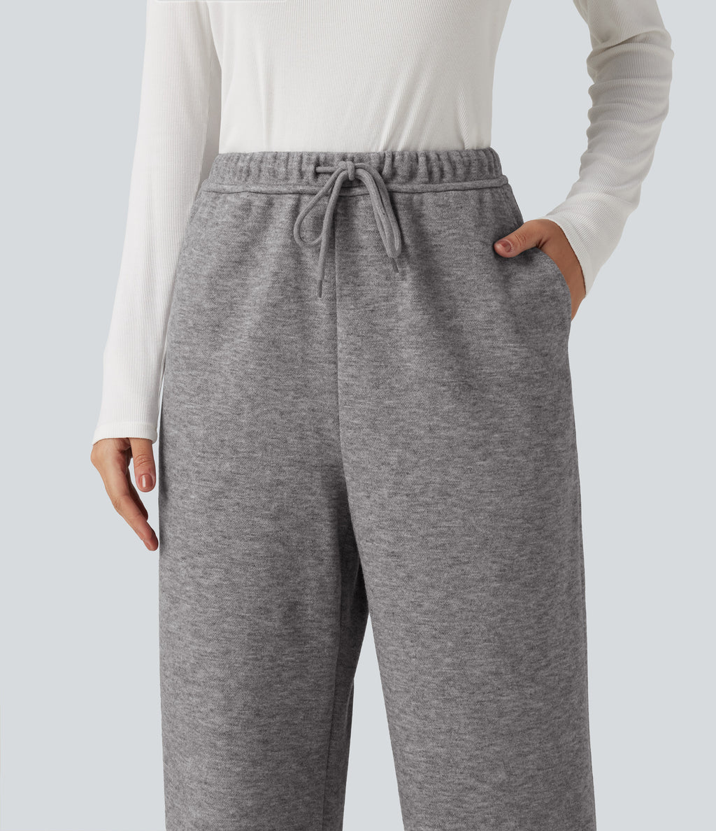 Mid Rise Drawstring Casual Sweatpants with Pockets — Mottled Cloud Grey — view 4