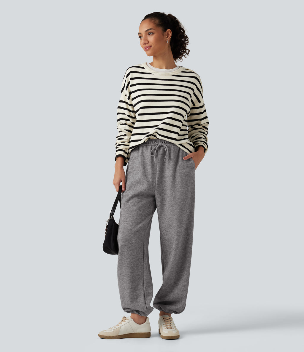 Mid Rise Drawstring Casual Sweatpants with Pockets — Mottled Cloud Grey — view 7