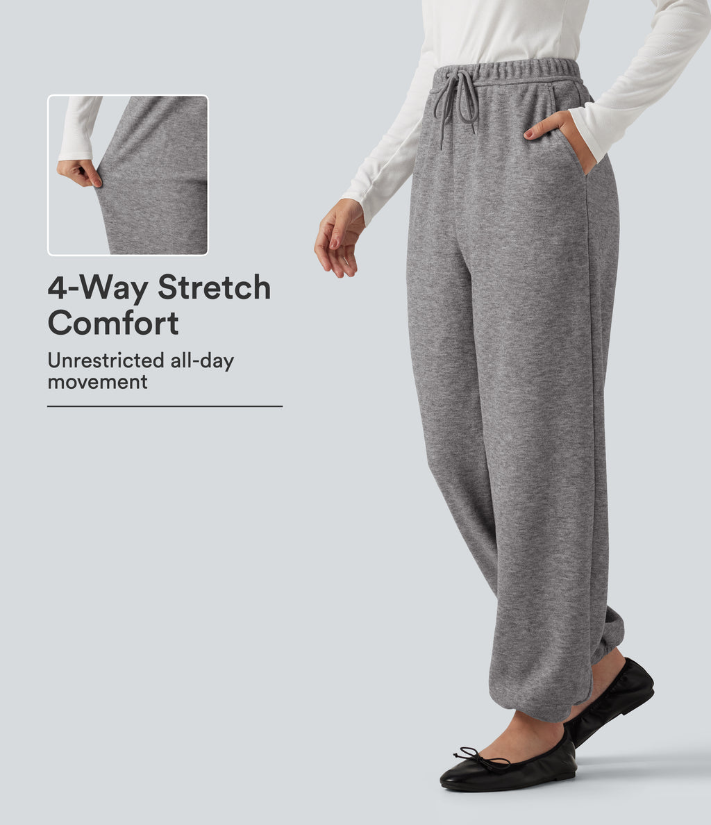 Mid Rise Drawstring Casual Sweatpants with Pockets — Mottled Cloud Grey — view 1