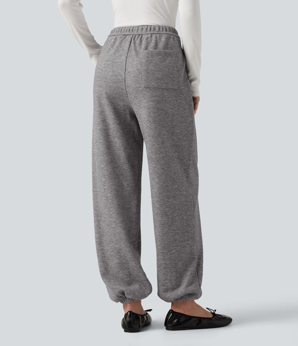 Mid Rise Drawstring Casual Sweatpants with Pockets — Mottled Cloud Grey — view 2