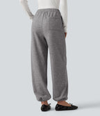 Mid Rise Drawstring Casual Sweatpants with Pockets — Mottled Cloud Grey — view 2