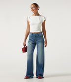 Boat Neck Flounce Sleeve Backless Crisscross Casual Top — White — view 7